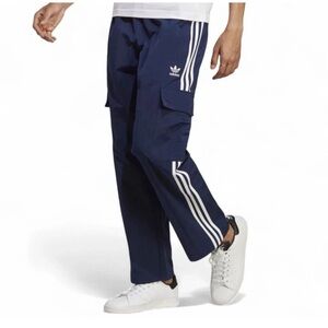 NEW adidas 3S Cargo Pants Navy Blue White 4-pocket HR3362 Mens Size small